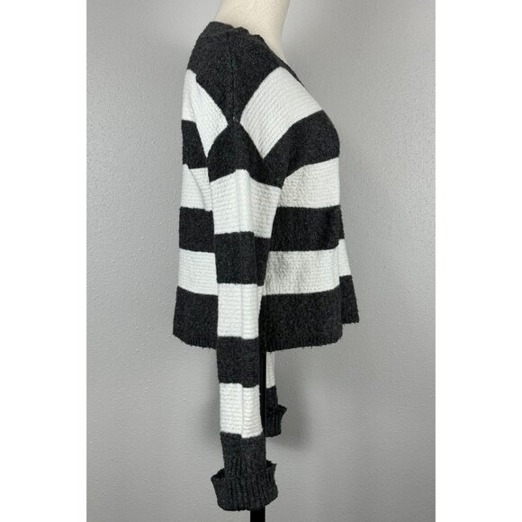 Kaisely Womens Dark Gray and Cream Striped Sweater Long Sleeve Ribbed Medium - Picture 2 of 14